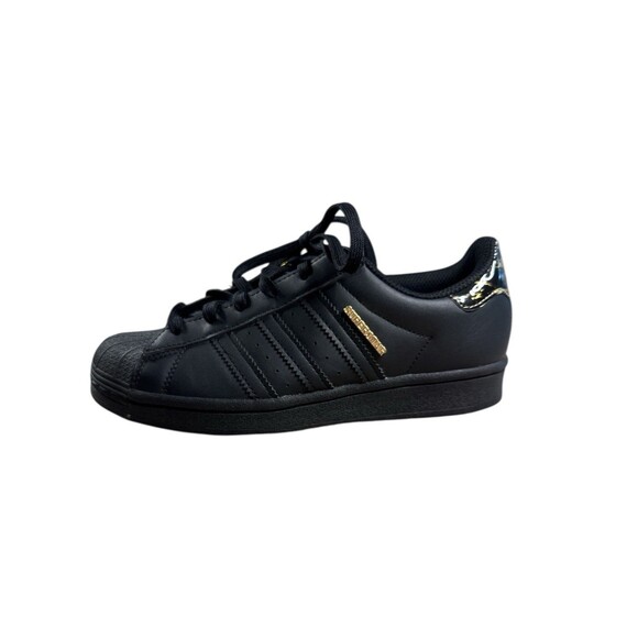 ADIDAS SUPERSTAR Shoes Sneakers Black Gold Size 4.5 Youth Boys Girls Clean - Picture 5 of 9